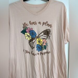 Graphic Tee with Butterfly and Floral Design